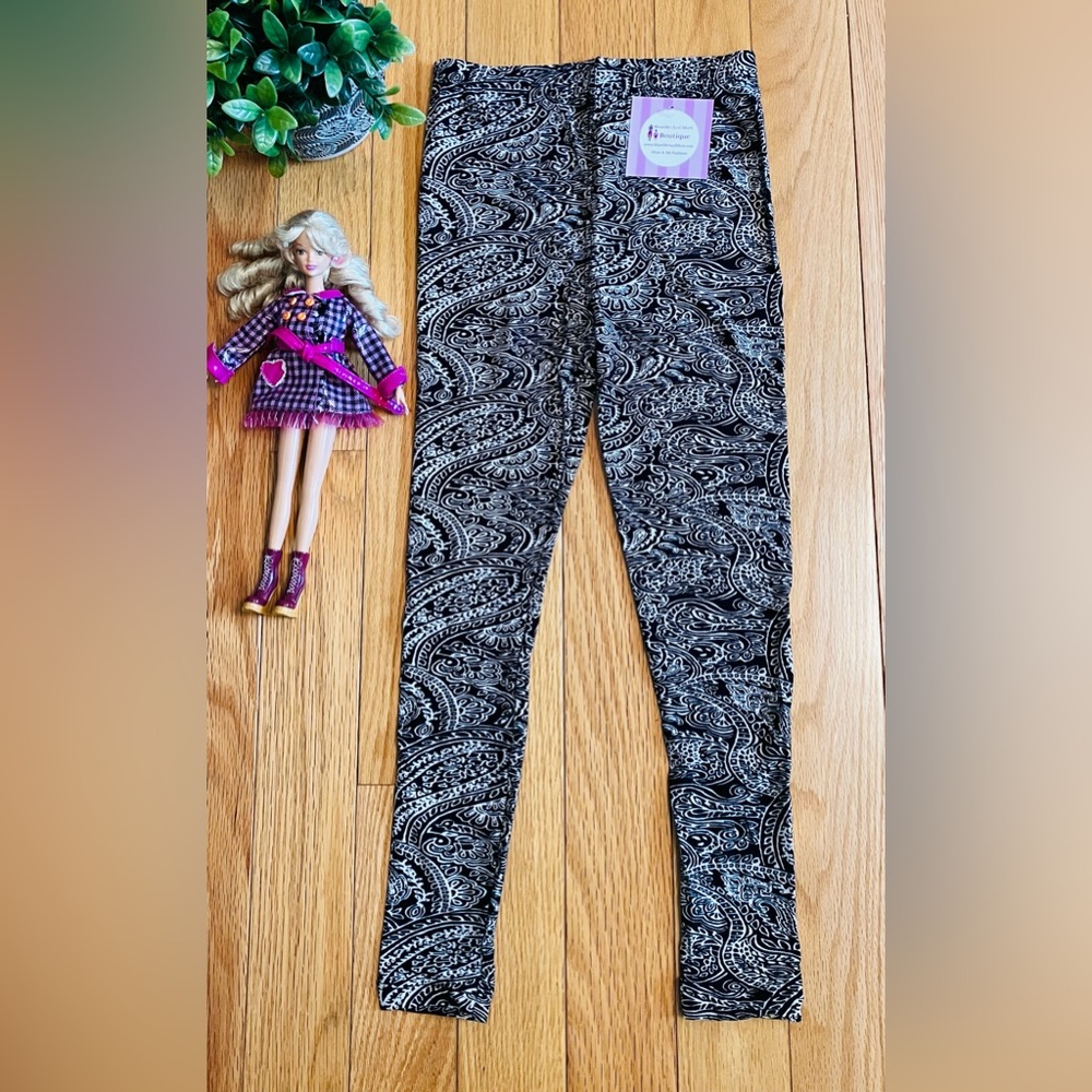 S/L NEW Girls Black White Paisley Printed Leggings Kids Pants Tights